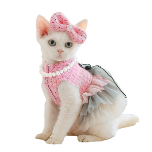 Vestido <span class=keywords><strong>de</strong></span> lujo <span class=keywords><strong>de</strong></span> tweed para gatos con lazo para el <span class=keywords><strong>pelo</strong></span> + collar <span class=keywords><strong>de</strong></span> perlas + falda <span class=keywords><strong>de</strong></span> tul en capas, elegante conjunto <span class=keywords><strong>de</strong></span> ropa <span class=keywords><strong>de</strong></span> princesa para perros y gatos - Product Image 1
