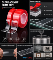 Cinta de Montaje de Espuma Acrílica PE Transparente sin Costuras, Reforzada, de 2mm, de Alta Resistencia, Impermeable, de Doble Cara, con Nano Gel para Tiras LED