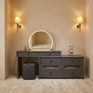 Table de maquillage moderne avec miroir éclairé et tiroirs de rangement pour meubles de chambre - Product Image 2