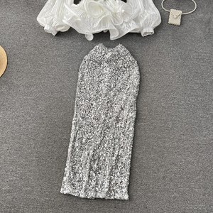 S1240Y 2026 Completo da Donna di Alta Gamma <span class=keywords><strong>Chic</strong></span>, Stile Socialite alla Moda, Top con Vita Aderente e Volant, Abito da Sera a Vita Alta con Paillettes - Product Image 5