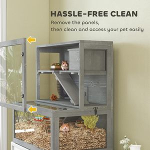 Cage à hamsters et gerbilles <span class=keywords><strong>en</strong></span> bois à 3 niveaux <span class=keywords><strong>avec</strong></span> rampes à roulettes, panneaux de visualisation amovibles, 80x50x84cm, <span class=keywords><strong>en</strong></span> sapin gris et structure <span class=keywords><strong>en</strong></span> <span class=keywords><strong>plastique</strong></span> - Product Image 3