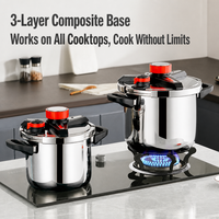 Casserole à pression en acier inoxydable 304 de qualité alimentaire, anti-explosion, 100 KPa, à trois vitesses de réglage, couvercle rotatif, sans revêtement