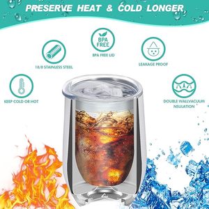 Stainless Steel Wine <b>Tumbler</b> Lid <b>Straw</b> Double Wall Vacuum Insulated Stemless <b>Cup</b> 6-12 Hours Thermal Performance Cute Style for - Product Image 4