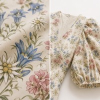 Vestido Midi de Algodón 160G para Mujer, Estilo A-Line con Mangas Abullonadas, Estampado de Flores Silvestres Alpinas, Diseño Campestre Suizo, Logotipo Personalizado OEM, Venta al Por Mayor