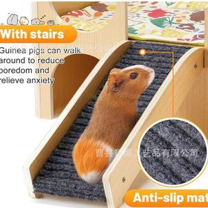 Hábitat rectangular de madera para hámster, casa multifuncional para animales pequeños con rampa y escondites para hámster - Product Image 2