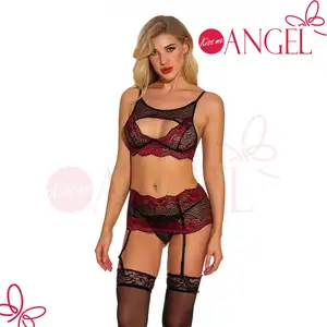 KISS ME Thiên Thần Trang Trí Ren Thiết Kế Bowknot Hollow Out Với Garter Vành Đai Trong Suốt Ladies Sexy Bra Panty Set