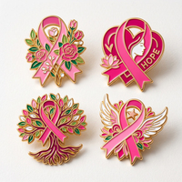 Badge en alliage de zinc, finition argent antique poli, durable, effet 3D, gravé à la presse, avec peinture au four, petit format, pour événement de sensibilisation au cancer