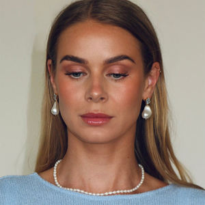 Gemnel Custom Vintage 925 Plata 14K Pendientes chapados en oro Mujeres Perla Joyería encantadora Azul Circón Pendientes de perlas barrocas - Product Image 5