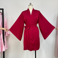 Robe de mariée élégante en satin de soie et mousseline de soie pour femmes, 12 couleurs, col en V, kimono, longueur genoux, manches larges, robe de mariée, robe de demoiselle d'honneur