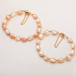 Zhuji Danshui Handmade Women's True <b>Pearl</b> <b>Bracelet</b> Copper <b>Gold</b> Plated Weaving Winding Magnetic Buckle Baroque Style Wholesale - Product Image 1