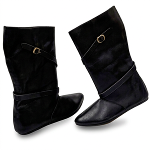 Tiger Touch Black Brown Jorvik Viking Medieval Half <b>Boots</b> Shoes with Brass Buckle PK Origin TT-0894 - Product Image 1
