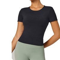Haut de sport respirant et antibactérien à manches longues pour femme, idéal pour le yoga, la course en extérieur, avec logo frontal – Ensemble