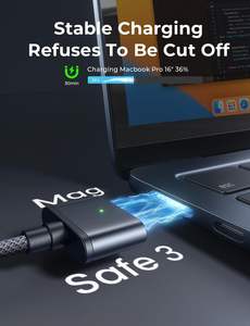 Câble magnétique USB C vers 3 LISEN de 6,6 pieds, 140 W, charge rapide, cordon d'alimentation magnétique tressé pour <span class=keywords><strong>MacBook</strong></span> <span class=keywords><strong>Air</strong></span> M2 M3, ordinateur portable - Product Image 2