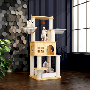 Grande maison en bois pour <span class=keywords><strong>chat</strong></span> et arbre à <span class=keywords><strong>chat</strong></span> avec condo, mobilier de jeu pour animaux de compagnie avec poteau à gratter, arbre à <span class=keywords><strong>chat</strong></span> et griffoir durables pour chatons - Product Image 3