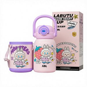 Cartoon Children's Double-Drink 316 Stainless Steel <b>Thermos</b> Water Bottle Straw <b>Cup</b> for Students to Carry With Rope Handle - Product Image 1