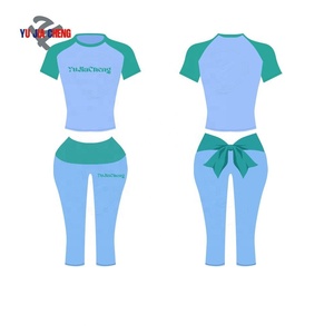 Completo Loungewear da Donna Personalizzato a 2 Pezzi con Blocchi di Colore: T-shirt Estiva a Maniche Raglan <span class=keywords><strong>e</strong></span> Pantaloni Capri con Fiocco - Product Image 3