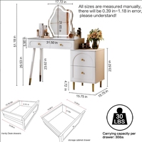 Table de vanité de maquillage d'angle élégant blanc en gros, bureau de vanité avec miroir éclairé et 4 tiroirs spacieux,