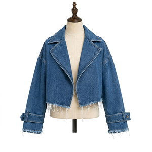Veste en jean pour femme, col rabattu, couleur unie, fermeture à boutons - Product Image 1