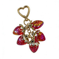 Kawaii Aurora Aardbei Cluster Sleutelhanger Hart Karabijnhaak Goud Metaal Fruit Tas Hanger Mode Dames Portemonnee Decoratie Cadeau