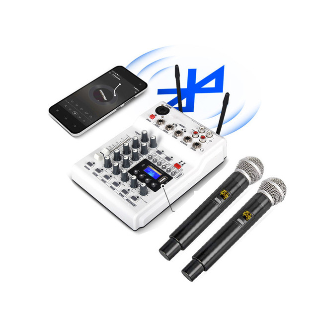 Professional Audio Video & Lighting UHF 4-Channel Karaoke Mixer with Blue Tooth & USB Cordless Microphone Small and Efficient