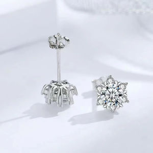 उच्च ग्रेड स्नोफ्लेक कान स्टड महिलाओं के फैशन मोइससानाइट S925 स्टर्लिंग चांदी के सामान - Product Image 2