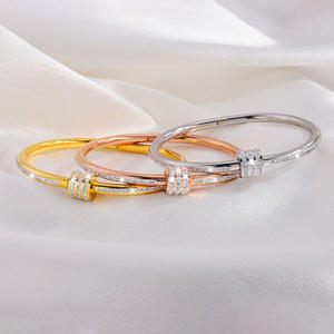 New Simple Small <strong>Waist</strong> with Zirconia Diamond <strong>Bracelet</strong> Geometric Stainless Steel PVD 18K Gold-plated Silver Female Jewelry - Product Image 1