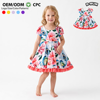 Robe florale pour filles, imprimé plumes de paon, manches bouffantes, ourlet à volants, vêtements d'été de boutique, vente en gros, fabricant OEM ODM