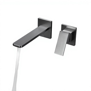 Rubinetto a Muro Monocomando in Ceramica e Rame Grigio Canna di Fucile per Lavabo, Miscelatore Caldo/Freddo per Hotel e Uso Domestico - Product Image 1