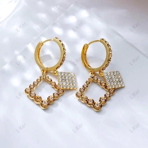 Pendientes cuadrados geométricos de color café <span class=keywords><strong>Mirad</strong></span> de lujo ligeros con diamantes completos - Product Image 3