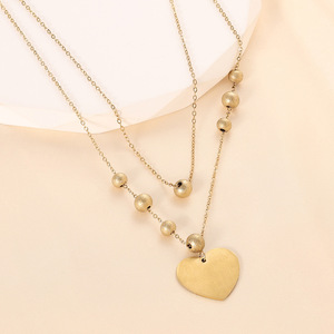 Collar de doble capa con forma de hoja de corazón, chapado en oro de 14 quilates, cadena de acero inoxidable para clavícula, para mujer, regalo diario, joyería. - Product Image 2