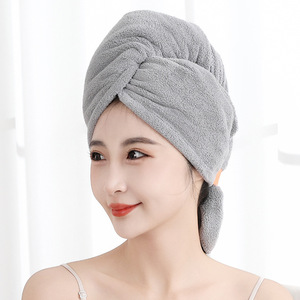 หมวกคลุมผมหนาสำหรับผู้หญิง ผ้าคอรัลฟลีซ 75x50 ซม. แห้งเร็ว ใช้ในบ้าน สีพื้น - Product Image 1