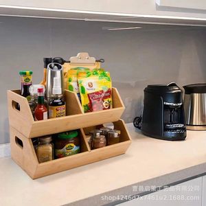 Bamboo Kitchen Storage Rack With Handles Stackable Multi Layer Wooden Box For Fruits <b>Vegetables</b> Countertop Organizer - Product Image 2