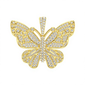 Colgantes y Dijes de Plata 925 Bañada en Oro con Diamantes Cultivados en Laboratorio de Corte Brillante, Diseño de Mariposa Grande, Joyería Fina de Moda Hip Hop - Product Image 1
