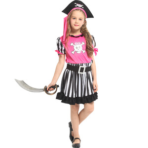 Ensemble de costumes de pirate pour enfants filles, tenue de spectacle d'Halloween, pantalon rayé et robe avec chapeau et épée - Product Image 3