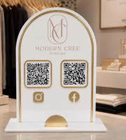 Plaque personnalisée en acrylique rose vif avec code QR pour réseaux sociaux, logo sur mesure, scanner pour se connecter
