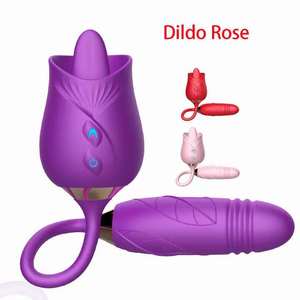 Giocattolo Sessuale per Adulti, Stimolatore Clitorideo a Forma di Rosa per Donne, Vibratore Lingua per Stimolazione Clitoridea Femminile, Dildo Vibrante a Doppia Testa - Product Image 2