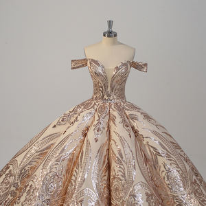 Jancember WC033 Robes de soirée vintage à paillettes dorées et épaules dénudées - Product Image 2