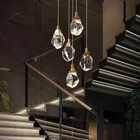 Colgante de cabeza de cristal Simple postmoderno, candelabro lineal de latón, lujoso, k9, para dormitorio, Hotel y restaurante