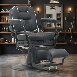 <b>Vintage</b> Black Reclining Barber <b>Chair</b> Commercial Hydraulic Salon <b>Chair</b> With Sturdy Base Ergonomic Design For Barbershops - Product Image 6