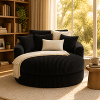 Fauteuil sectionnel moderne en velours côtelé noir, siège lounge surdimensionné en éponge pour salon, coin lecture, home cinéma, chambre à coucher