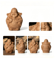 Statuette de Dieu de la Richesse en Bois Sculpté, Matériau Naturel, 9 cm, Feng Shui, Art Porte-Bonheur, Objet de Collection, Ornement de Bureau pour la Prospérité