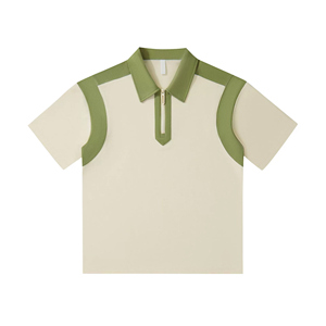 Media cremallera Preppy manga corta Color-Block College Polo Shirt - Product Image 1