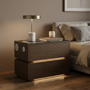 Modern Rose Gum Wood No Paint Baby Eco Solid Wood <b>Smart</b> Living Room <b>Bedside</b> <b>Table</b> 2 Drawers-Bluetooth Charging USB LED No - Product Image 4