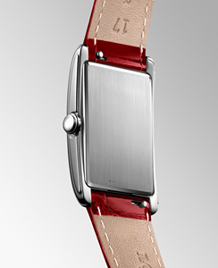 Ladies Style Rectangular <b>Watch</b> Polished Stainless Steel <b>Case</b> Embossed Leather Strap Roman Numeral Dial Subdial Longinesing - Product Image 3