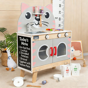 Jouets en bois pour enfants : cuisine de simulation avec cuisinière, poupée chat, jeu de rôle de tri des déchets pour l'éducation précoce - Product Image 6