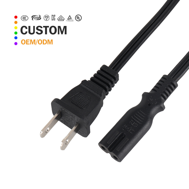 US Standard C7 Power Cable 2 Prong Flat Plug Black for LED Monitor Speaker Power Supply