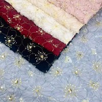 Tissu en dentelle florale 3D avec appliques, paillettes et perles pour robe de mariée, robe de soirée