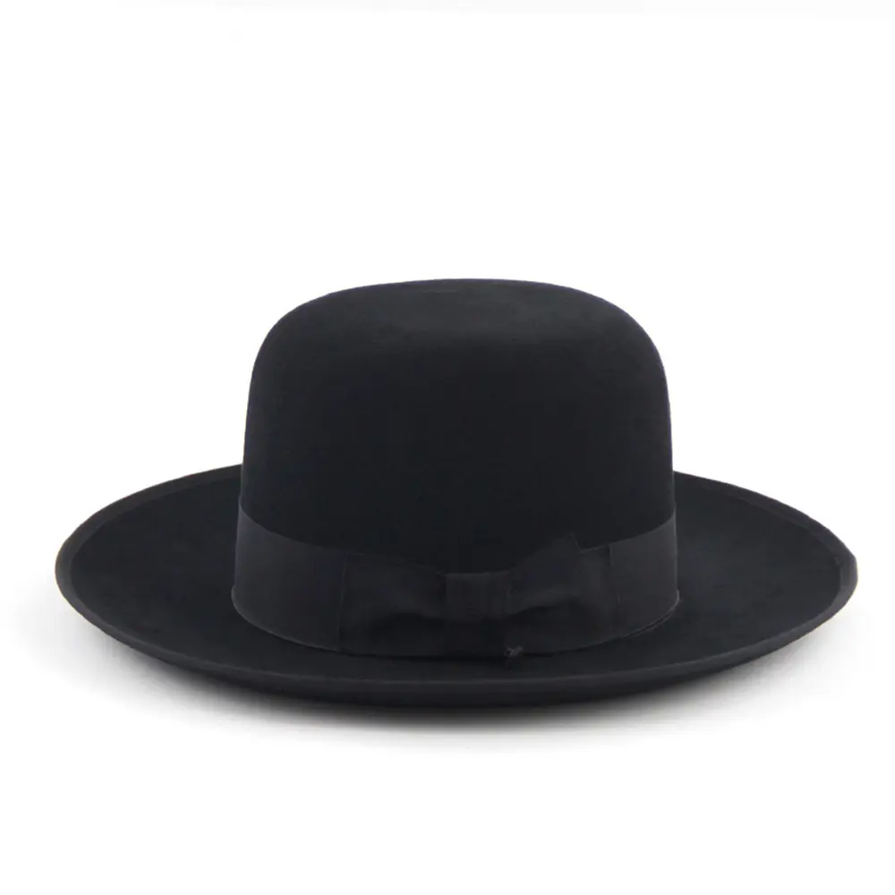 LiHua Moda Wide Brim Lã Feltro Bowler Hat 100% Lã Australiana Artesanal Personalizado Unisex Preto Chapéus Atacado Kippah