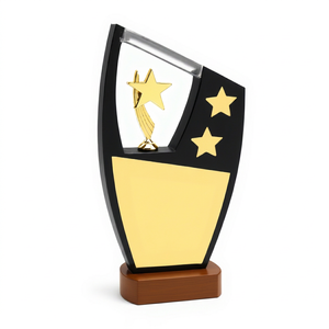 Wooden momentos Trophy Model 1710 Black And Gold Star Design With Wooden Base For Sports Awards Engraving plaques - Product Image 1