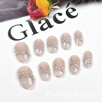 Gel ABS Made Capsules Stick Japanese 3D Luxury Diamond Leaf Cat Eye Premium Handmade Press on Nail Short Round French Finger